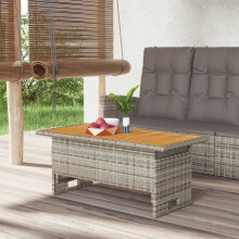 (Grey) Garden Coffee Table Poly Rattan Adjustable Height