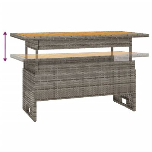 (Grey) Garden Coffee Table Poly Rattan Adjustable Height 2