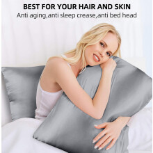 (Silk Pillowcase Pair, Grey) Pack of 2 Pillowcases Plain,Stripe,Silk Pillowcase
