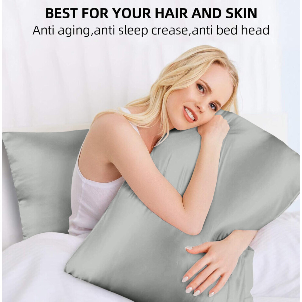 (Silk Pillowcase Pair, Silver) Pack of 2 Pillowcases Plain,Stripe,Silk Pillowcase