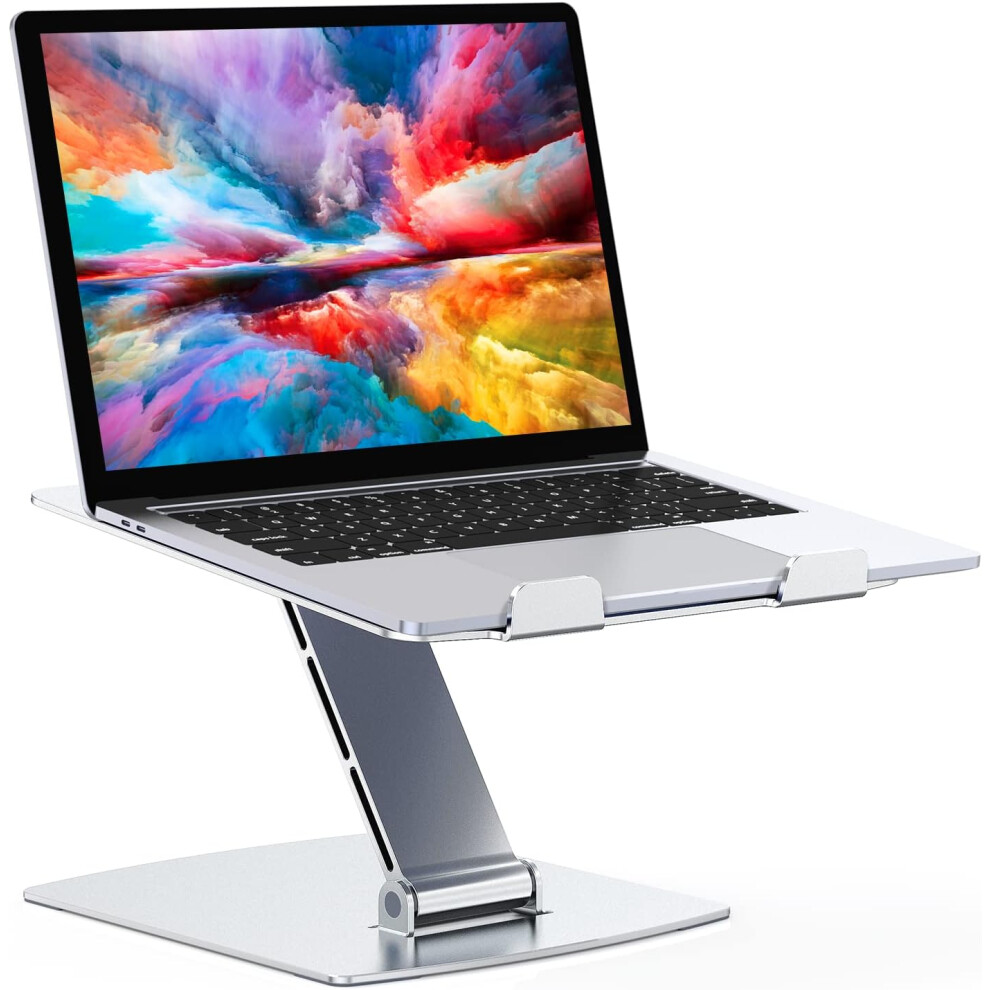 Glangeh Laptop Stand Adjustable Height Ergonomic Portable Riser Holder for Desk  Aluminum Foldable Compatible with MacBook Air Pro, Dell, HP (Silver)