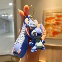 (Blue) Cartoon Cute Stitch Keychain Silicone Key Holder Adorable Bag Ornament For Kids