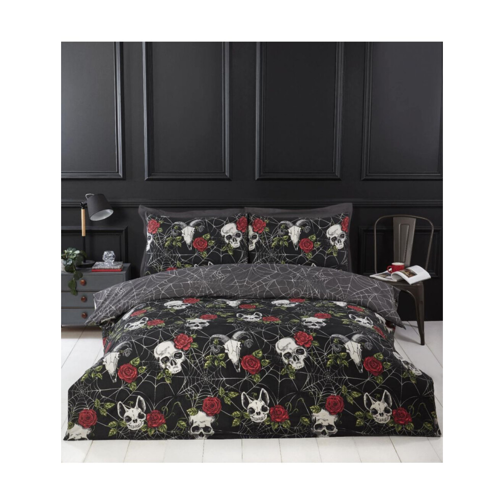 (Single) Skulls and Roses Gothic Bedding Duvet Cover Set