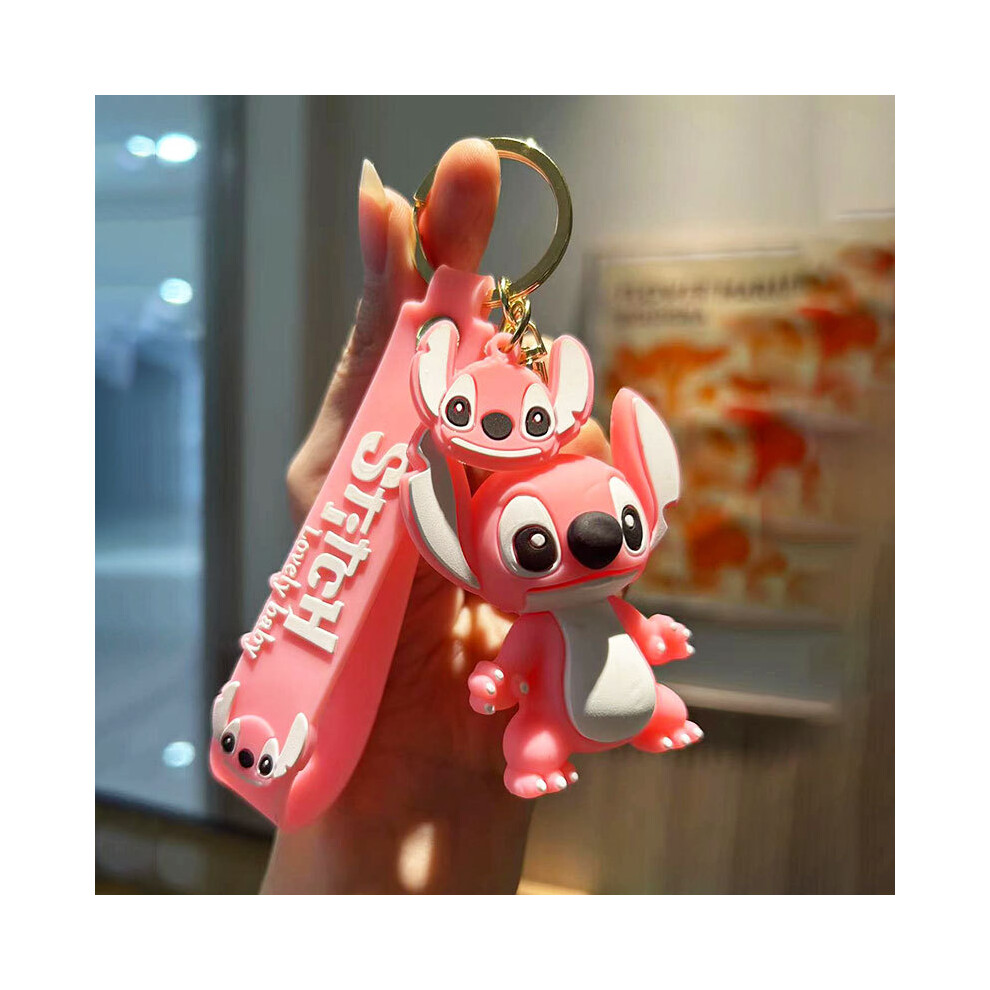 (Pink) Cute Cartoon Stitch Keychain Silicone Key Holder Adorable Bag Ornament For Kids