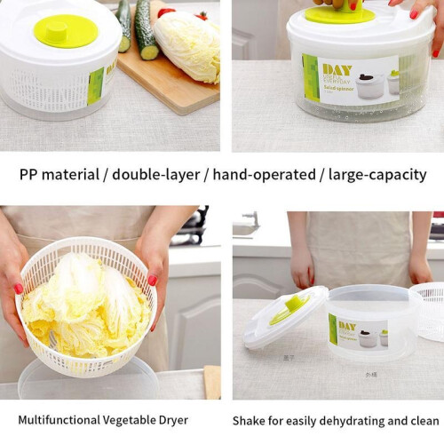 Vegetable Dryer Spinner Double-layer Large Capacity Dryer Household Fruit Dehydrator Drainer Easy Water Drain System and Compact 1