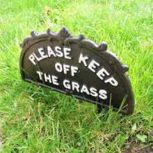 Keep Off The Grass Sign Cast Iron Plaque with Ground Stake Spike