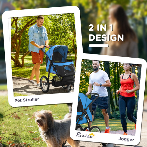 PawHut PawHut 3 Wheel Pet Stroller, for Medium Small Dogs, Foldable Cat Pram - Blue 2