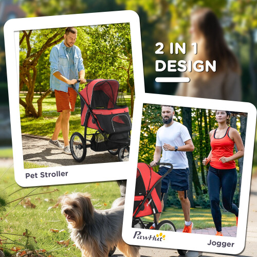 PawHut PawHut Three-Wheel Pet Stroller, for Medium, Small Dogs, Foldable Cat Pram - Red 2