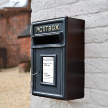 Vintage Decor® British Post Box BLACK Cast Iron Wedding Authentic Pillar Replica Lockable with 2 keys Letter Box Heavy Duty Front with wall bracket