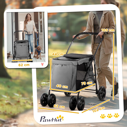 PawHut PawHut One-click Foldable Pet Stroller w/ Mesh Windows, for Small Pets - Grey 1