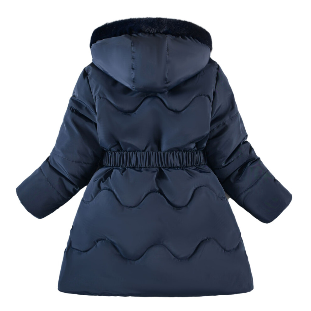 (Navy Blue, 6-7Years) Kids Girl Winter Jacket Hooded Coat Warm butterfly