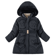 (Black, 6-7Years) Kids Girl Winter Jacket Hooded Coat Warm butterfly