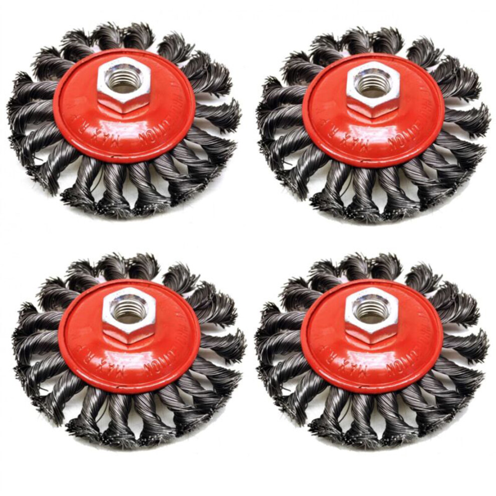 4pcs 100mm Round Polishing Wire Brush Wheels  Remove Rust Steel Metal Brush For Angle Grinder TE242 M14 Thread