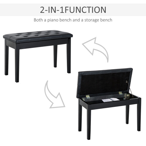 Homcom HOMCOM Classic Piano Bench Padded Seat Makeup Stool Solid Wood Wooden Black 2
