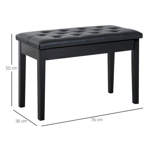 Homcom HOMCOM Classic Piano Bench Padded Seat Makeup Stool Solid Wood Wooden Black 1
