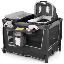 5-in-1 Foldable Baby Playard with Removable Bassinet, Crib & Diaper Changing Table - Portable, Safe, Breathable 4-Side Mesh
