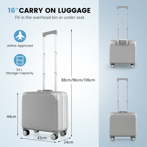 Costway 16" Under-seat Carry On Luggage PC Hard Shell Suitcase Spinner Wheels 1