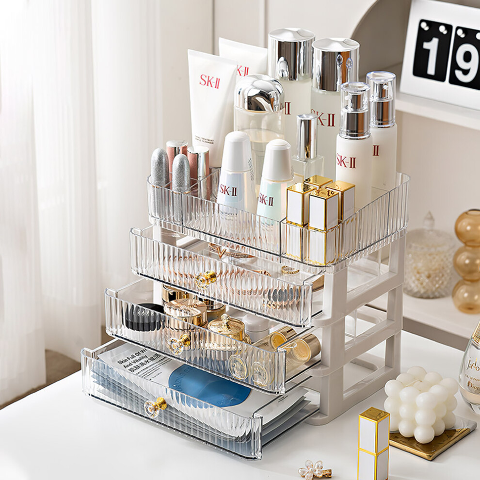4-Tier Transparent Makeup Organizer with Drawers