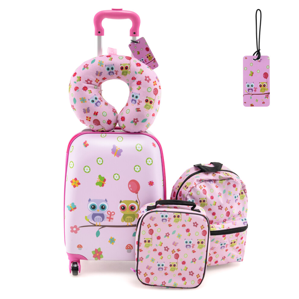 5 PCS Kids Luggage Set Carry-on Children Rolling Suitcase Set (Owls)