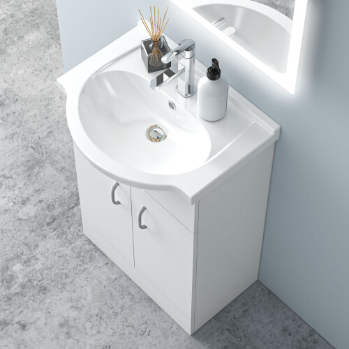 AICA 560mm Floorstanding Bathroom Vanity Unit with Ceramic Basin Sink Gloss White 2