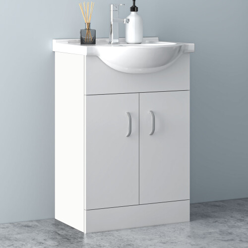AICA 650mm Floorstanding Bathroom Vanity Unit with Ceramic Basin Sink Gloss White