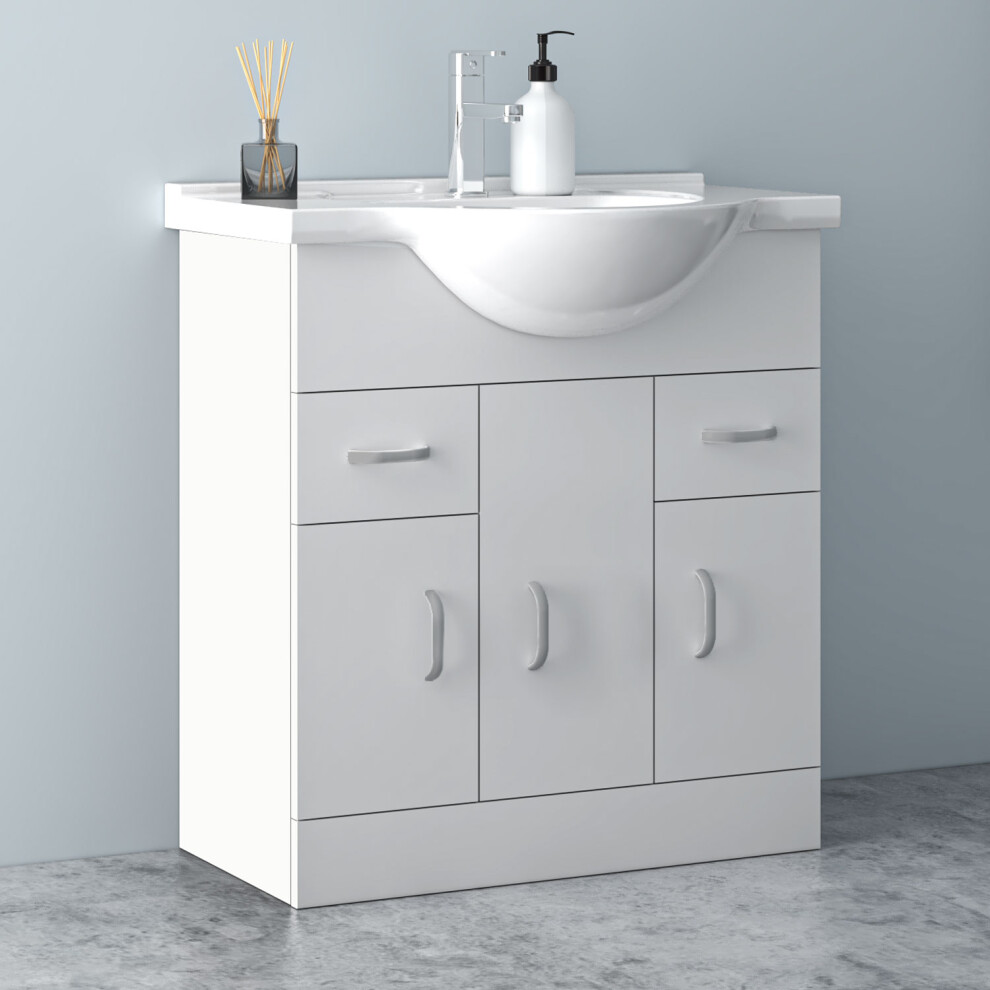 750mm Floorstanding Bathroom Vanity Unit with Ceramic Basin Sink Gloss White