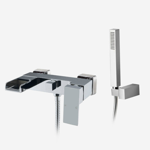 NES Home Ozone Waterfall Solid Brass Square Wall Mounted Chrome Bath Shower Mixer Tap 1