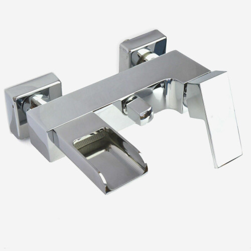 NES Home Ozone Waterfall Solid Brass Square Wall Mounted Chrome Bath Shower Mixer Tap 2