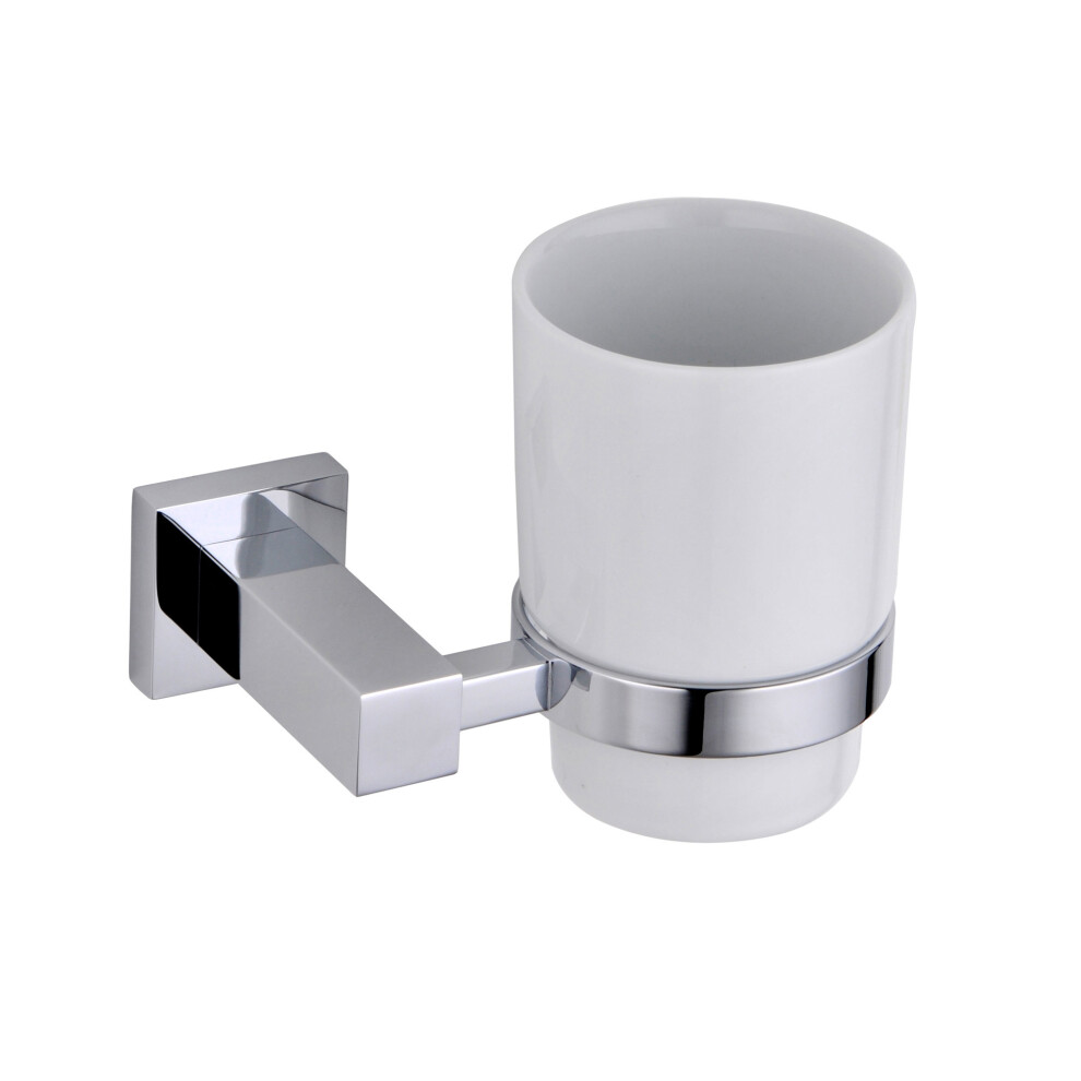 Single Wall Mounted Round Tumbler And Holder Chrome