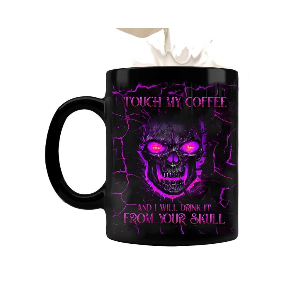 (Purple) Goth Coffee Mug Halloween Skull Ceramic Coffee Cup Funny Novelty Halloween Party Tea Cups With Large Caliber For