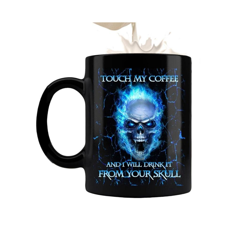(Blue) Goth Coffee Mug Halloween Skull Ceramic Coffee Cup Funny Novelty Halloween Party Tea Cups With Large Caliber For