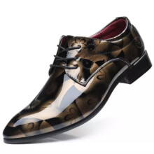 (Gold Yellow, UK 13 / EUR48) Hot Mens British Flat Casual Loafers Dress Breathable Patent Leather Shoes Size.