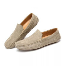 (Khaki, EU 46) Men's Loafers Suede Leather Slip On Driving Moccasin Slippers Penny Boat Shoes