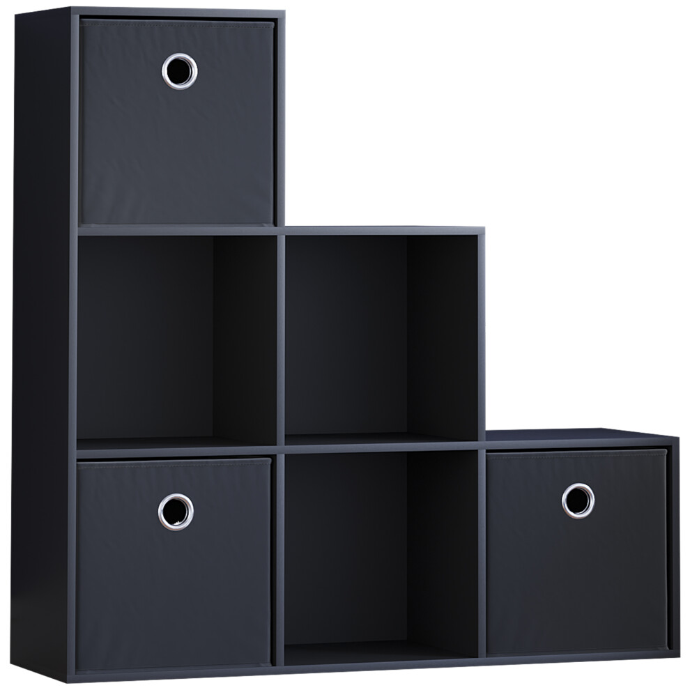 (Black, Black) Durham 6 Cube Staircase Shelf 3 Basket Drawers