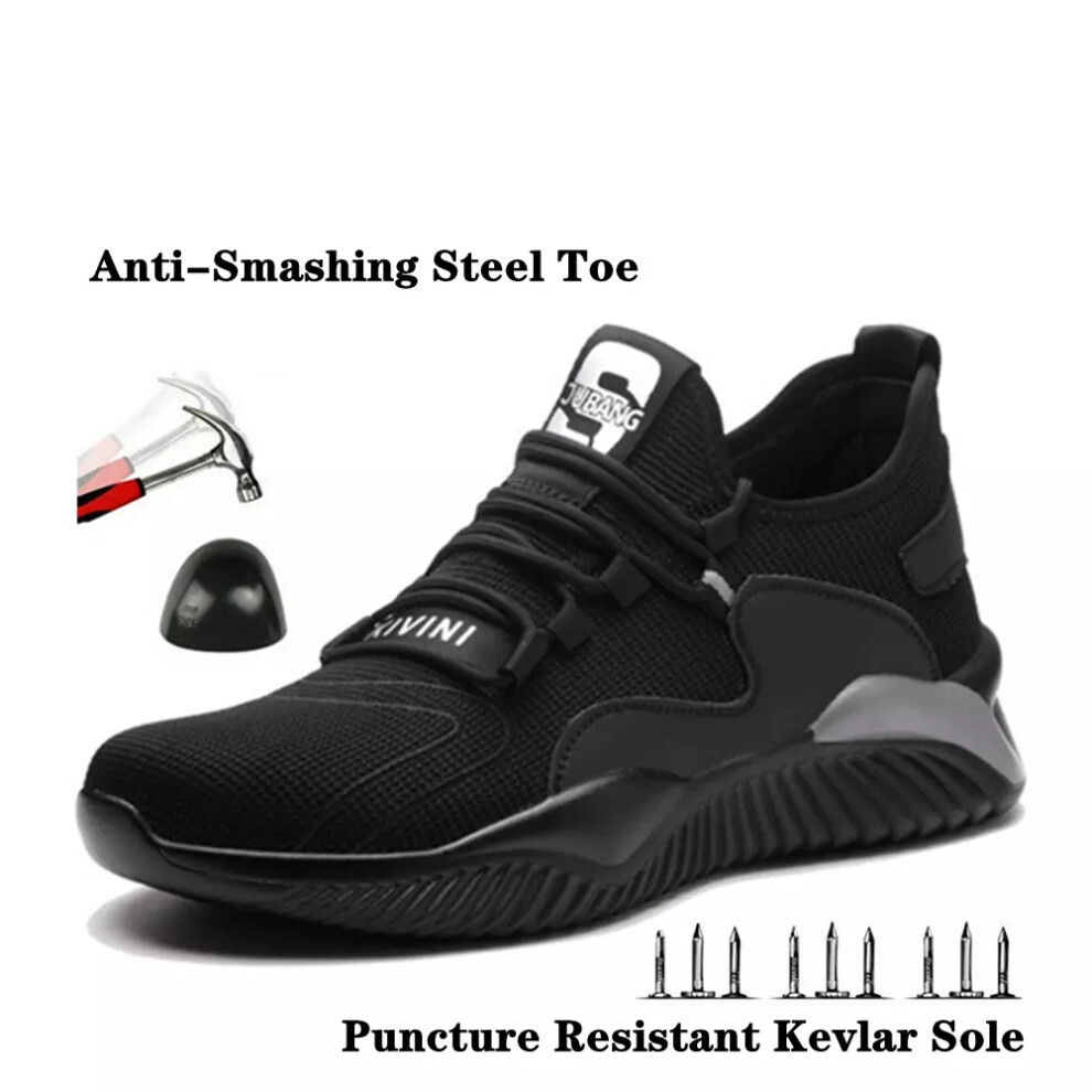 (Black Grey, Uk 5.5/Eu38) Men Safety Trainers Work Trainers Women Steel Toe Cap Lightweight Hiking Trainer 8144480546848