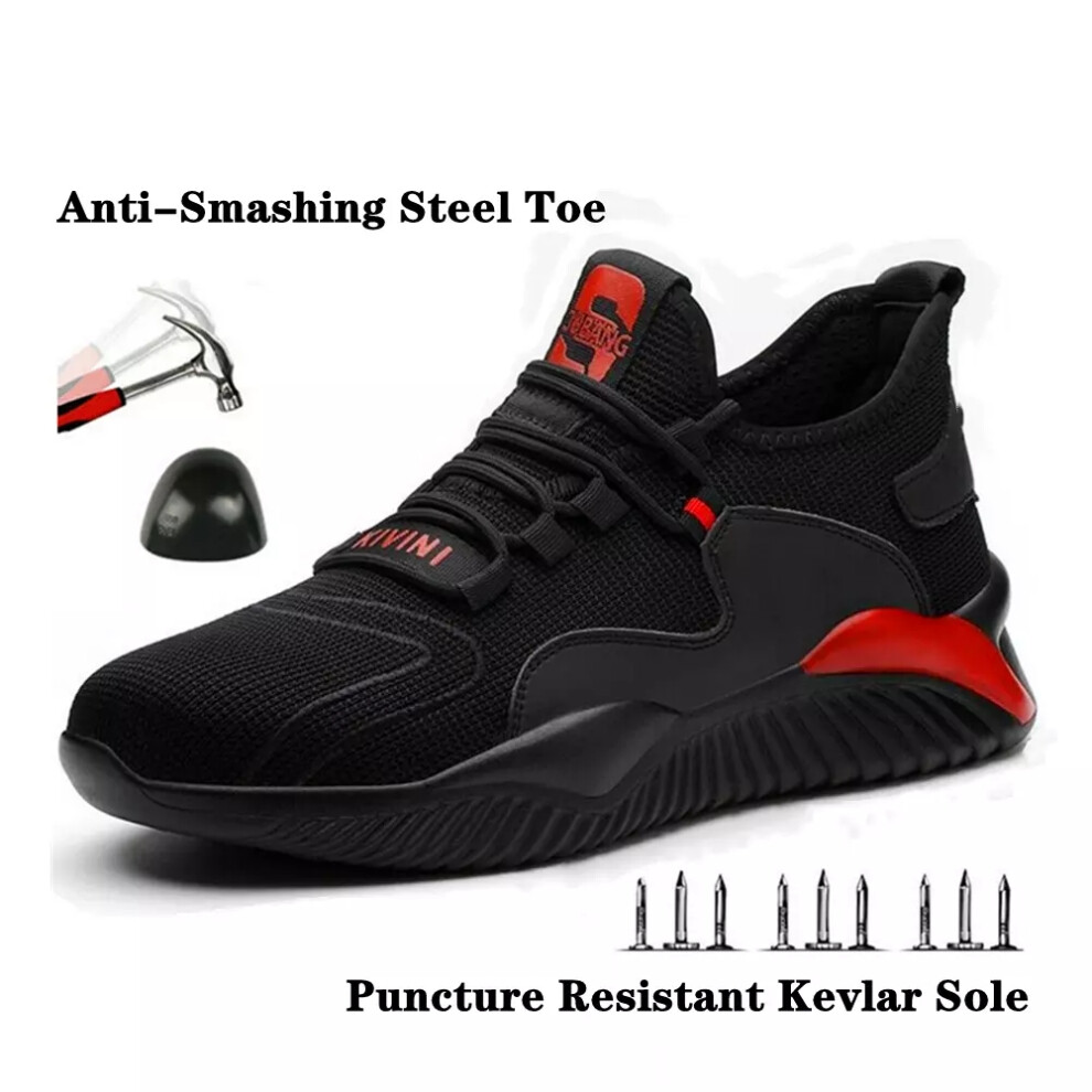 (Black Red, Uk 8/Eu42) Men Safety Trainers Work Trainers Women Steel Toe Cap Lightweight Hiking Trainer 8144480547029