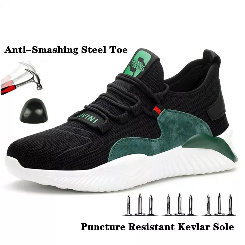 (White Green, Uk 9.5/Eu45) Men Safety Trainers Work Trainers Women Steel Toe Cap Lightweight Hiking Trainer 8144480547159