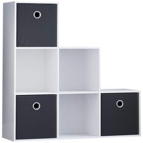 Vida Designs (White, Black) Durham 6 Cube Staircase Shelf 3 Basket Drawers