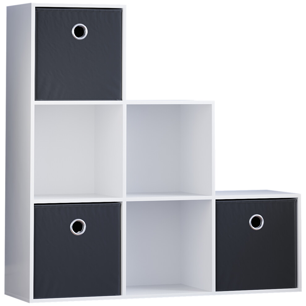 (White, Black) Durham 6 Cube Staircase Shelf 3 Basket Drawers