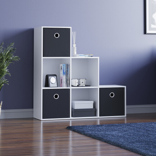 Vida Designs (White, Black) Durham 6 Cube Staircase Shelf 3 Basket Drawers 2