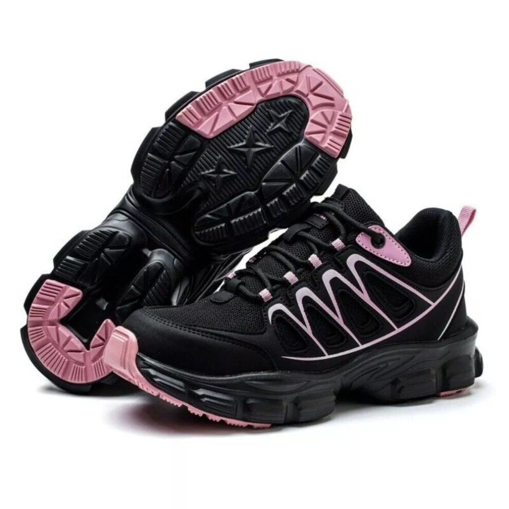 (UK5.5=EU39, Black&Pink) Womens Ladies Lightweight Safety Shoes Steel Toe Cap Work Trainers Hiking Boot 2