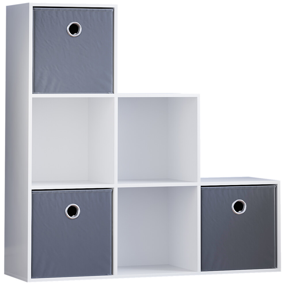 (White, Grey) Durham 6 Cube Staircase Shelf 3 Basket Drawers
