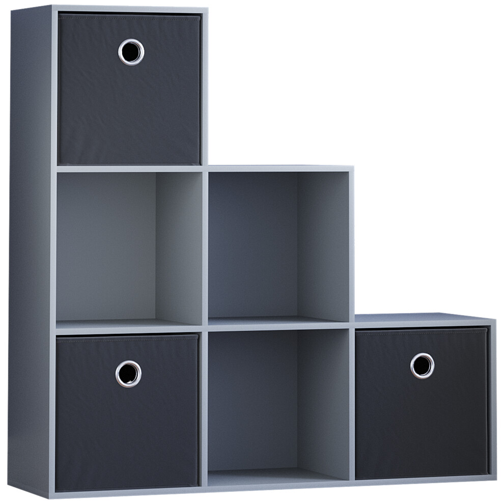 (Grey, Black) Durham 6 Cube Staircase Shelf 3 Basket Drawers