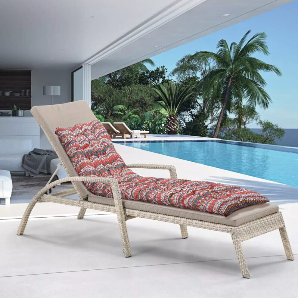 Outdoor Cushions Sun Lounger Cushion Red Ethnic Style Filled Cotton Soft Pad