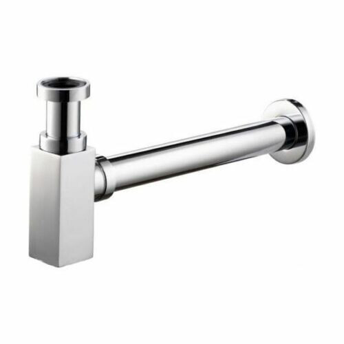 SQUARE BOTTLE TRAP & OUTLET PIPE CHROME BATHROOM BASIN SINK BRASS