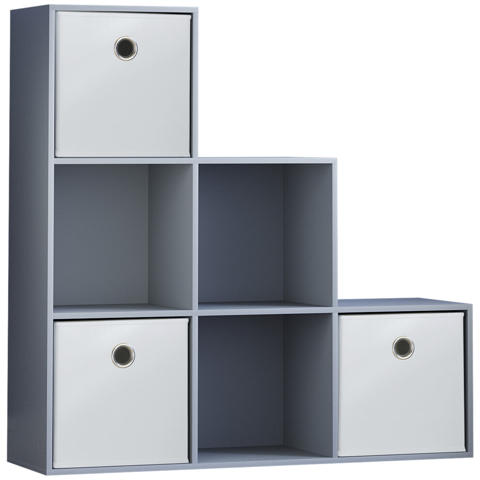 (Grey, White) Durham 6 Cube Staircase Shelf 3 Basket Drawers