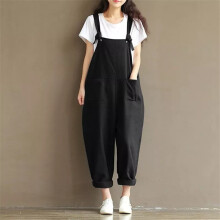 (Black, Tag XL ( UK 14 )) Womens Oversize Baggy Overalls Strappy Trousers Loose Dungarees Jumpsuit Pants