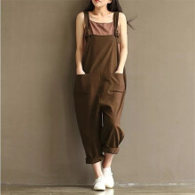 (Coffee, Tag 3XL ( UK 18 )) Womens Oversize Baggy Overalls Strappy Trousers Loose Dungarees Jumpsuit Pants