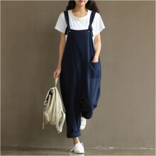 (Navy, Tag M ( UK 8 )) Womens Oversize Baggy Overalls Strappy Trousers Loose Dungarees Jumpsuit Pants
