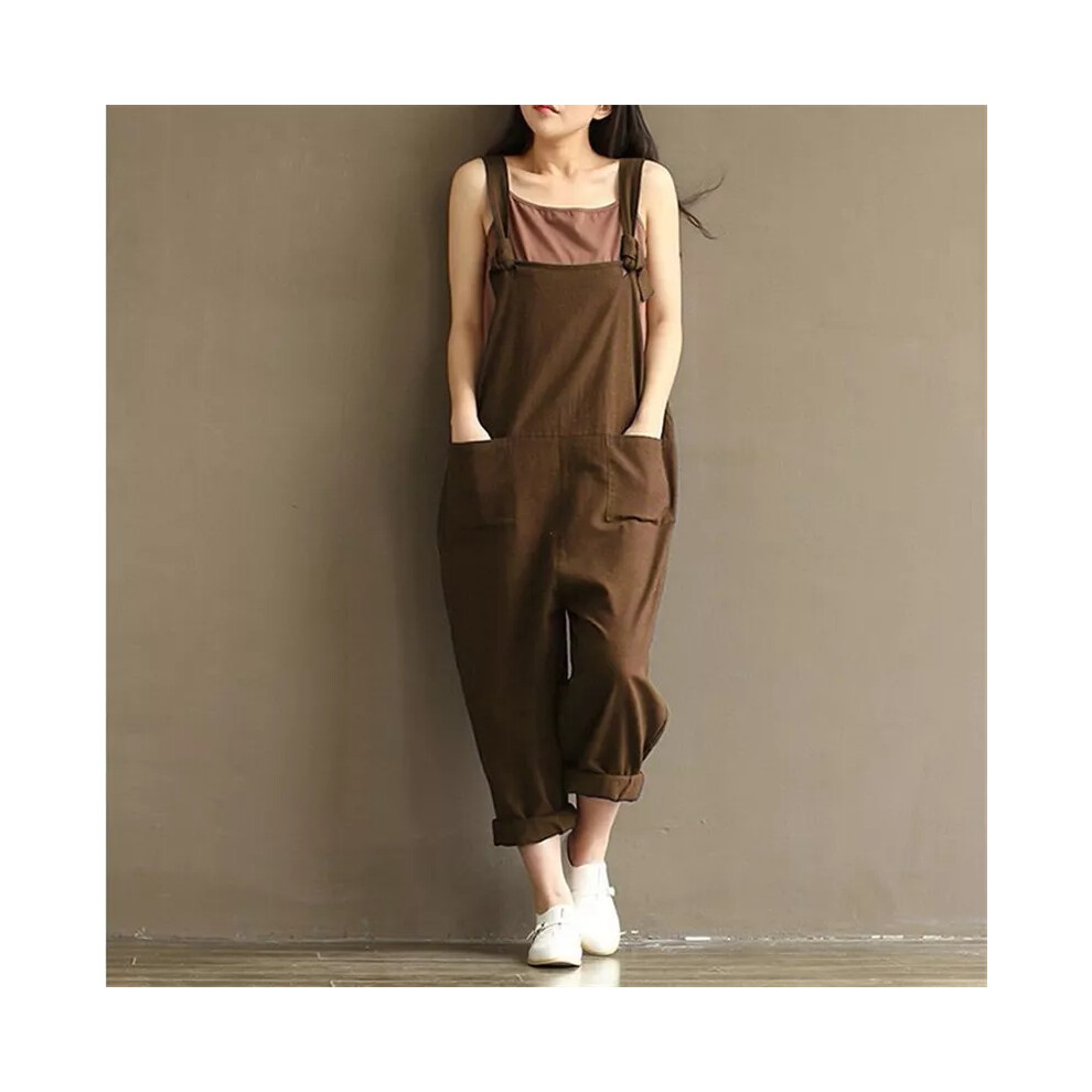 (Coffee, Tag L ( UK 10-12)) Womens Oversize Baggy Overalls Strappy Trousers Loose Dungarees Jumpsuit  Pants